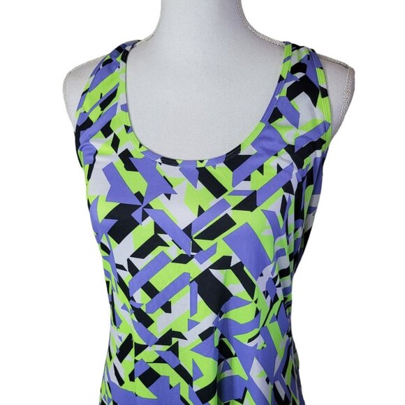 Xersion Fitness Tank Top Activewear Racerback Geometric Blue Green Women XL Neon - Picture 2 of 10